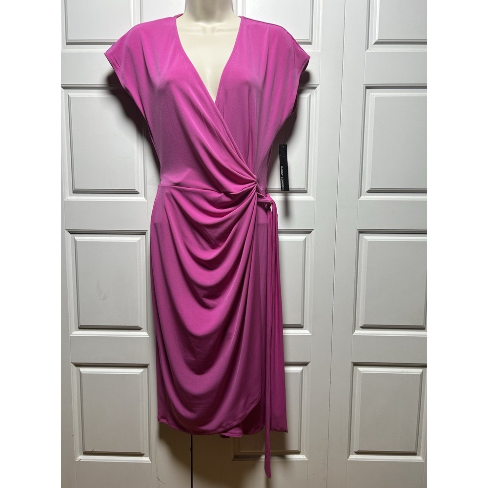 Maggy London Oakley Wrap Dress Womens Sz 6 Pink Rose Violet Short Sleeve NWT